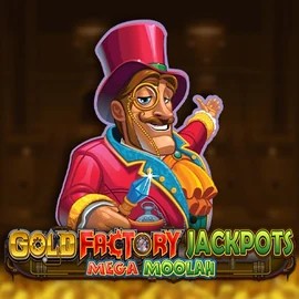 Gold Factory Jackpots Mega Moolah online game logo by Aurum Signature Studios on spinsino.eu